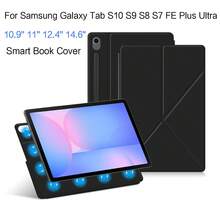 Black Magnetic Design Smart Book Cover Case Compatible With Samsung Galaxy Tab S10/S9 FE/S8/S7 11 Inch/S10+/S9 Plus/S9 FE+/S8+/S7 FE/Plus 12.4 Inch/Ultra 14.6 Inch Tablets, Magnetic Design, Supports Landscape And Portrait Orientation, With Pen Slot Birthday Gift - Black - View 3