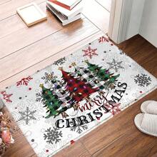 1pc Christmas Tree Pattern Washable Non-Slip Doormat, Suitable For Floor, Bathroom, Living Room, Entryway