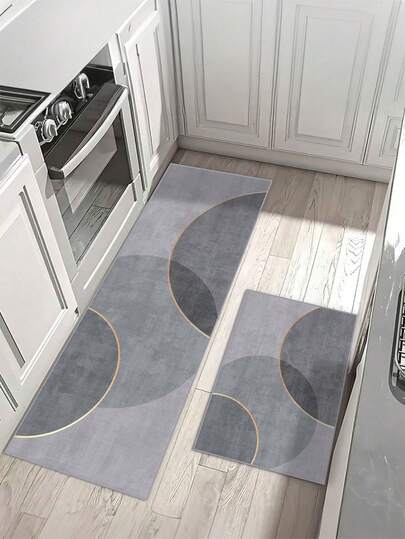 1pc Gray Round Pattern Kitchen Mat, Non-Slip, Suitable For Room Decor, Living Room, Bathroom, Bedroom Carpet, Doormat, Area Rug And Outdoor Rug, Made Of Polyester Fiber, Easy To Clean And Machine Washable, Suitable For All Seasons And Holidays