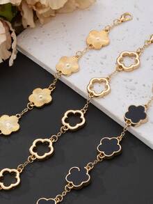 3 件经典镂空纹理金色和黑色三叶草串珠手链套装，适合女士，可堆叠且用途广泛（无礼盒） - 彩色 - 查看 5