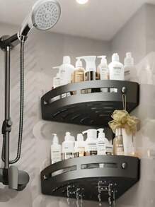 1pc Multifunctional Wall Mounted Bathroom Storage Rack, Shampoo And Cosmetics Storage Rack, No Power Supply Required Bathroom Corner Shower Rack, No Drilling Adhesive Required Bathroom Storage Rack, Wall Mounted Shampoo Storage Rack Bathroom Accessories Bathroom Tools - Multicolor - View 1