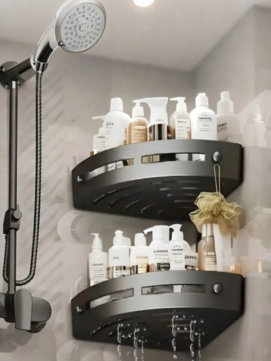 1pc Multifunctional Wall Mounted Bathroom Storage Rack, Shampoo And Cosmetics Storage Rack, No Power Supply Required Bathroom Corner Shower Rack, No Drilling Adhesive Required Bathroom Storage Rack, Wall Mounted Shampoo Storage Rack Bathroom Accessories Bathroom Tools - Multicolor - View 1