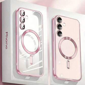 Für Galaxy A06 A16 A26 A36 A56 S25 Ultra S24 Ultra magnetische klare Hülle, kompatibel mit MagSafe, eingebauter Kameraobjektivschutz, luxuriöse Beschichtung, weiche TPU transparente stoßfeste schlanke dünne Hülle für iPhone-Serien, wasserdicht, kratzfest, stoßfest