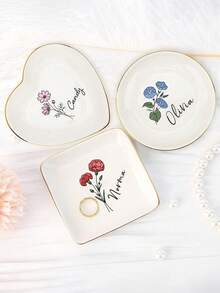 Personalized Floral Jewelry Tray - Custom Watercolor Floral Ceramic Ring Holder, Customized Jewelry Tray, Personalized Wedding Ring Dish, Birthday Gift For Her, Bridesmaid Proposal Gift, Unique Jewelry Storage, Friendship Gift, Jewelry Dish For Birthday, Wedding, Anniversary, Bridesmaid Proposal, Suitable For Home Or Office Use - Multicolor - View 11