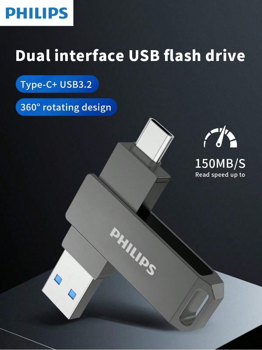 PHILIPS 飞利浦 60UT-S USB 3.2 Type-C 闪存盘 双接口 高速大存储 手机电脑通用