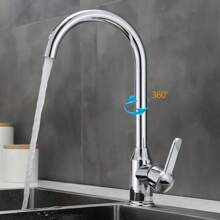 360° Swivel Stainless Steel Kitchen Faucet - With Water Supply Hose, Bathroom And Toilet Cold And Hot Water Faucet, Splash-Proof, Soft Bubble Outlet - Multicolor - View 7