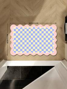 1 块波浪边格子仿羊毛地毯、家居装饰地毯、粉色格子仿羊毛地毯、蓝色格子仿羊毛地毯、地毯、地毯、客厅地毯、厨房垫、卧室地毯、浴室垫、卧室地毯、房间装饰、可洗地毯、走廊地毯、波西米亚风格地毯、厨房地毯