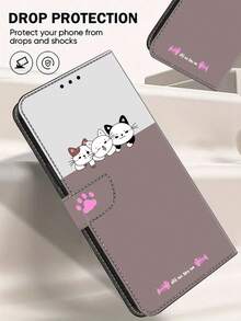 GLANDOTU 兼容三星Galaxy及其他品牌和型号手机。3D创意三猫双折PU皮翻盖手机壳，带卡槽、防盗卡槽、钱包功能和挂绳，国际版，非国内版。 - 彩色 - 查看 3