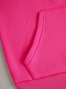 Autumn And Winter Plush 2 Pieces Set Customization, Sports Hooded Sweatshirt, Sweatpants, Personalized Customization, Add Your Own Image (Badge Design/Company Logo/Family Photo/Selfie) - Hot Pink - View 7