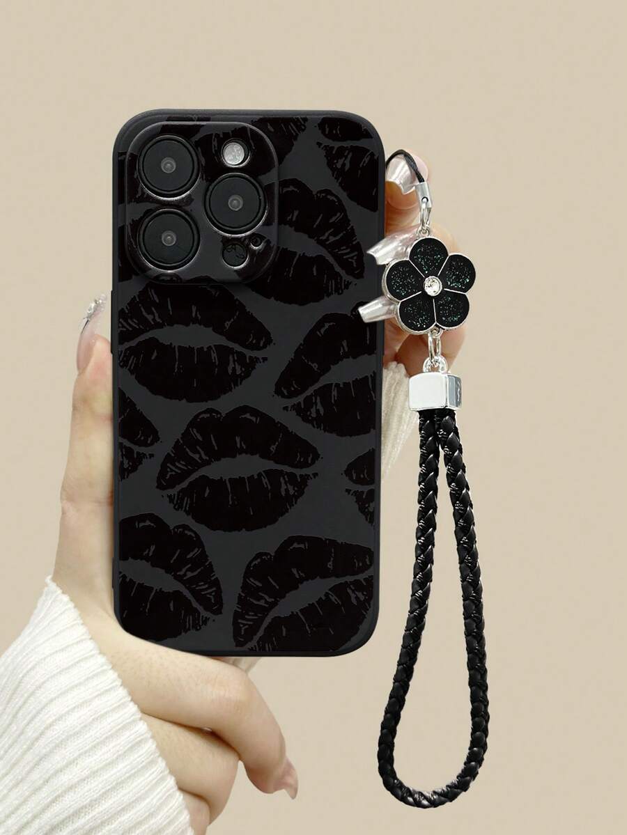 唇形印花直边极简蝴蝶链白色防震加厚手机保护壳，兼容 15 XR/7/8、 15 Pro Max/12 Pro Max/13 Pro Max/14 Pro Max、13、14、11、12、14、11、12P、14P、11P，软壳，防摔，XS、XR、7/8P、7/8 GES2，适用于 A13 4G、A22、A21S、A51 4G、A52、S22 Ultra、A33 5G，兼容 10、Note 11 4G、11 Lite、A53 TPU、A14、A23、S23 Ultra、S24、A14、A15、S23、A73。兼容手机壳 - 黑色 - 查看 1