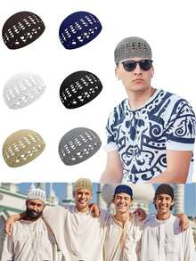 1pc Unisex Knit Beanie Hat, Islamic Kufi Cap, Minimalist Breathable Muslim Taqiyah, Suitable For Celebration, Casual Wear, Arabic Prayer Cap, Festival Gift