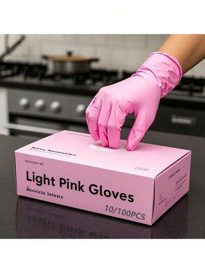 100/50/4 Stücke rosa, Einweg-Nitrilhandschuhe, puderfreie latexfreie Handschuhe, strapazierfähige Haushaltsreinigungshandschuhe, wasserdichte Handschuhe, geeignet für Küche, Haarfärbung, Schönheitssalon, wasserdicht, antistatisch, lebensmittelecht und strapazierfähig, schwarze, weiße, rosa, lila Einweghandschuhe optional (latexfrei, Finger, geeignet für Küche, Bad, Toilette, Wohnzimmer, etc.)(Schäden durch Verpackung verhindern)