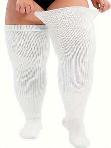 Plus Size Thigh High Socks For - Extra Wide & Long Thick Knit Socks, Cozy - Black - View 15