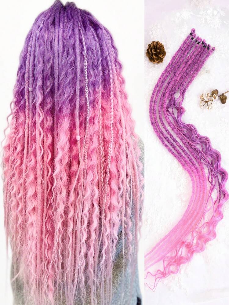 Extensiones de rastas de 24 pulgadas con rizos de diosa voladora de colores, set de rastas sintéticas de 24 pulgadas con estilo bohemio, rizado y hippie, 8 raíces hechas a mano - Multicolor - Añade 1