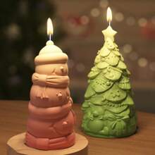 1 pièce Moule de bougie d'arbre de Noël nain, bonhomme de neige, ours. Moule de savon, plâtre, résine pour arbre de Noël DIY. Décorations de fête de Noël et cadeaux faits main créatifs