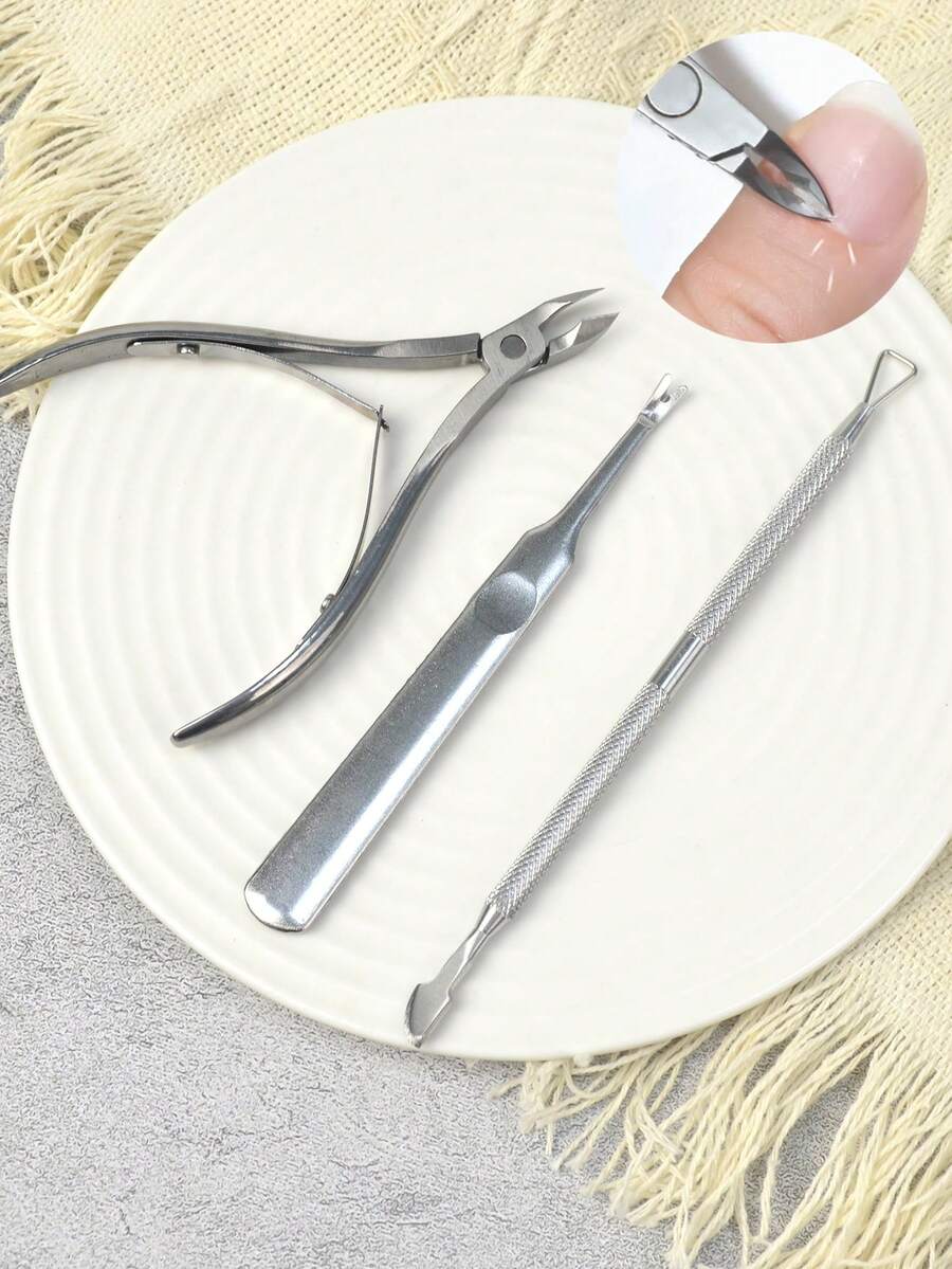 1/2 piezas Cortaúñas y empujador de cutículas profesional de acero inoxidable, herramientas para el cuidado de uñas y pies, sin olor