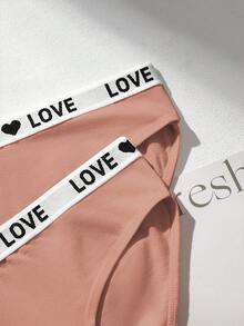 3条装三角裤女士高弹力内裤LOVE字母腰带内衣低腰舒适内裤运动内裤 - 咖啡棕 - 查看 5