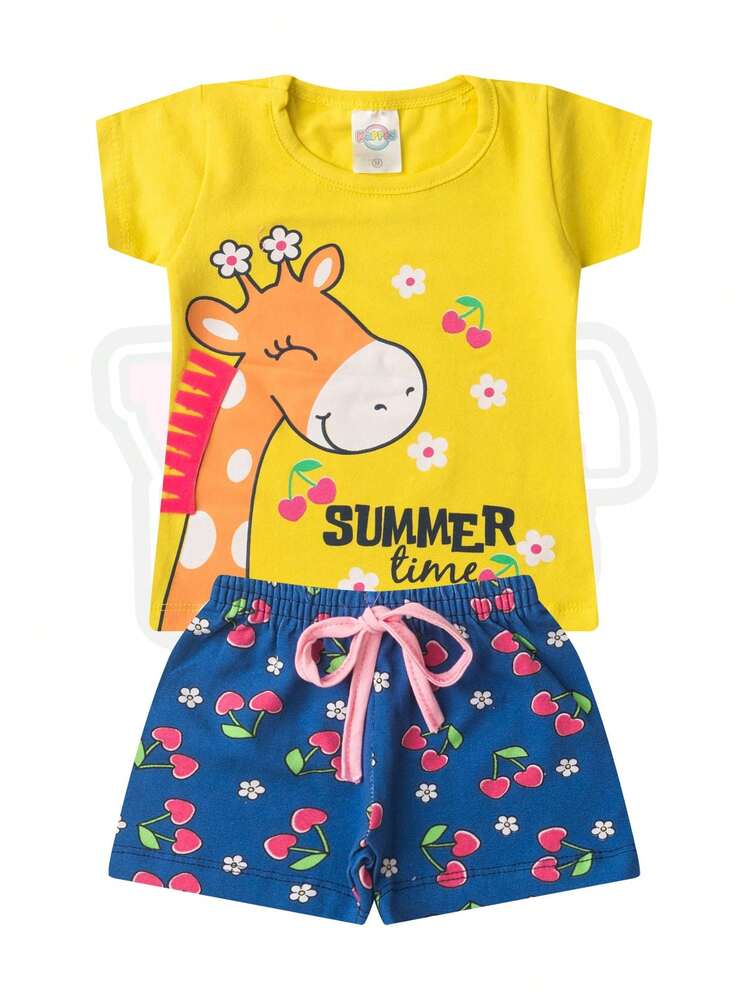 Kit 10 Peças Infantil Menina Juvenil Feminino Conjunto Verão Tamanho P ao 16 5 Camisetas/blusas + 5 Bermudas/Shorts Roupa Criança Pronta Entrega - Multicolorido - Visão 7