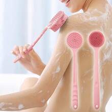 1pc Double-Sided Silicone Bath Brush, Long Handle Shower Brush - Body Massage Relaxing Back Scrubber, Easy To Clean, Soft Bristle Exfoliating Brush, Home Bathroom Use - Multicolor - View 4
