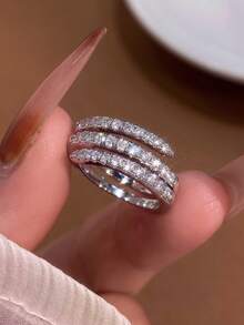 1pc S925 Sterling Silver Delicate Triple Circle Cross Ring, Women's Thumb Ring, Exquisite Jewelry Gift - Silver - View 9