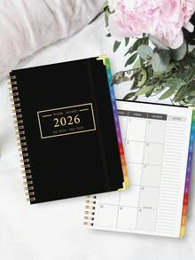 2026年计划本，2026年1月至12月，A5极简月计划本，彩色月度标签，节假日提醒和笔记，办公桌配件，返校用品，男士/圣诞节完美礼物 - 黑色 - 查看 3