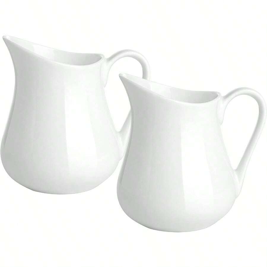 ~2 Pack 4 Oz Classic White Ceramic Small Creamer Pitcher With Handle Fine Porcelain Small Milk Pitcher Ceramic Creamer Container For Coffee Milk Sauces Salad Microwave Freezer - White - View 1
