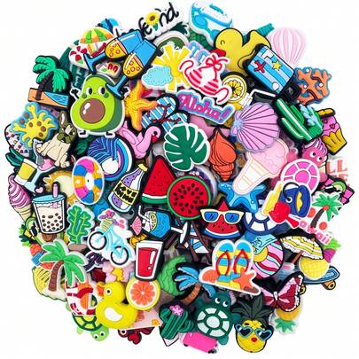 Random 10/18/25/30Pcs Summer Beach Hawaii Series DIY Charms For Shoe Key Chain Sandals Beach Bags, PVC Shoe Charms For Clogs Premium Quality Popular Decorations Accessories Great Gifts For Christmas, Birthday, Party