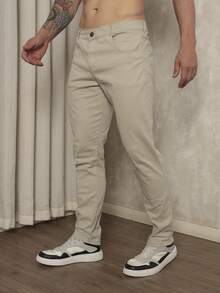 Men's Slim Fit Lycra Dress Pants With Built-In Pocket - Màu be - Xem 1