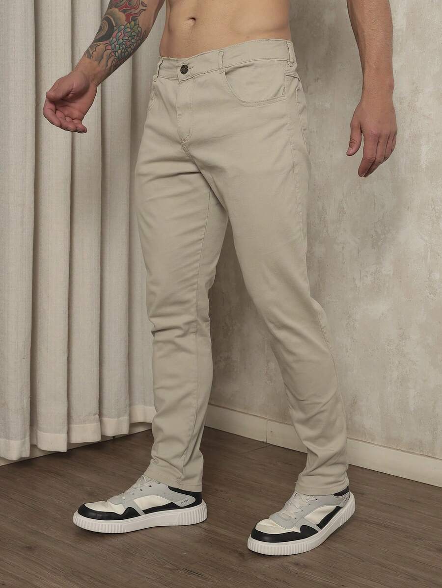 Men's Slim Fit Lycra Dress Pants With Built-In Pocket - Màu be - Xem 1