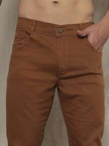 Men's Slim Fit Lycra Dress Pants With Built-In Pocket - Brown - View 2