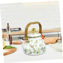 Enamel Teapot With A Built-In Filter, 40.58 Oz Capacity. This Beautifully Printed Enamel Teapot Retains Heat Exceptionally Well And Is Suitable For Induction And Gas Stoves.  Its Thick, Durable Construction Makes It Ideal For Use As Both A Teapot And A Kettle, Perfect For Camping, Valentine's Day Parties, Family Gatherings, Or As A Valentine's Day Gift. - White - View 7
