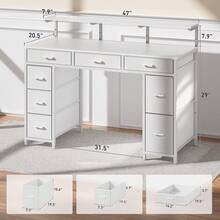 HLDIRECT 47 Inch Computer Desk With 8 Storage Drawers, Gaming Desk With LED Lights & USB Power Outlets, Home Office Table With Monitor Stand, Study Writing Work Table For Bedroom - View 3