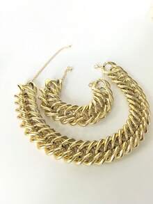 1 件复古朋克风格铁链几何项链，独特的嘻哈粗链颈链，适合女士，可作为派对礼物 - 銀色 - 查看 10