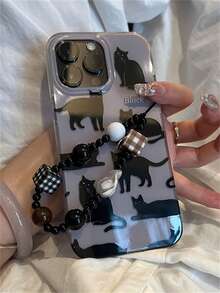Korean Ins Black Cat Style Phone Case Compatible With IPhone 17 Air 16 15 14 13 11 12 Pro Max 16 15 14 Plus With Fashion Bracelet Wristband Soft Protective Back Cover - Purple - View 2