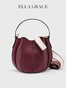 ELLA GRACE-Burgundy Premium Leather Bucket Bag With Matching Zippered Wallet - Elegant & Practical For Daily And Casual Use, Fashionable Burgundy Bag - Burgundy - View 2