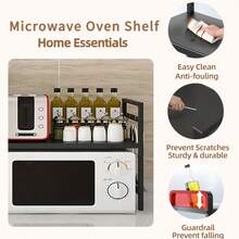 1pc Microwave Oven Rack, Large Capacity Microwave Shelf With 4 Hooks, Moisture And Rust Proof Material Microwave Stand Countertop, Kitchen Countertop Organizer For Storage Seasoning, Spice, Utensils Tableware, Space Saving Kitchen Tools - Multicolor - View 5