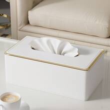 PU 皮革荔枝纹金边纸巾盒架，适用于浴室台面、床头柜、咖啡桌、家居、办公桌和汽车，带磁性锁底，节日礼物 - 彩色 - 查看 6