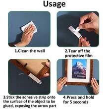 4/8 对免钻孔照片挂钩，采用魔术贴粘贴，适用于相框和婚纱照墙面安装，透明、高粘性、耐候、易按压、可移除且牢固，超薄透明，适用于画廊墙、肖像画、画布、装裱艺术品、纪念板、DIY装饰、家庭办公室、公寓生活、季节性展示、走廊和过道展示。 - 彩色 - 查看 8
