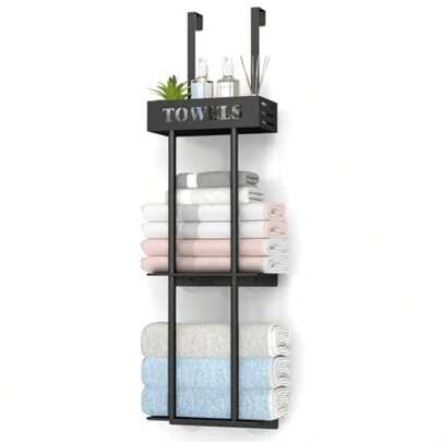 Over The Door Towel Rack 3 Tier Hanging Towel Rack For Bathroom Stainless Steel Over Door Wall Mounted Towel Holder With Shelf Basket Towel Storage For Small Bathroom Black