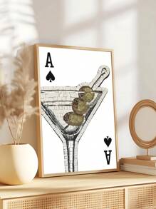 1 件豹纹滑板帆布墙饰、马提尼酒印花酒吧推车墙饰、黑白 Ace 扑克牌海报、复古橄榄色马提尼酒印花酒吧推车墙饰、时髦酒精鸡尾酒印花扑克画、卧室装饰、客厅装饰 - 彩色 - 查看 3