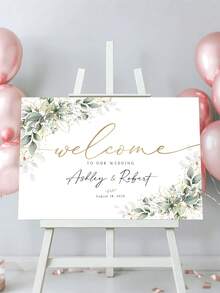 1件装 - 定制绿色婚礼欢迎牌，定制无框帆布海报 - 购买产品：婚礼欢迎牌、桉树婚礼牌、桉树绿色婚礼装饰、绿色婚礼装饰、派对装饰 - 彩色 - 查看 4