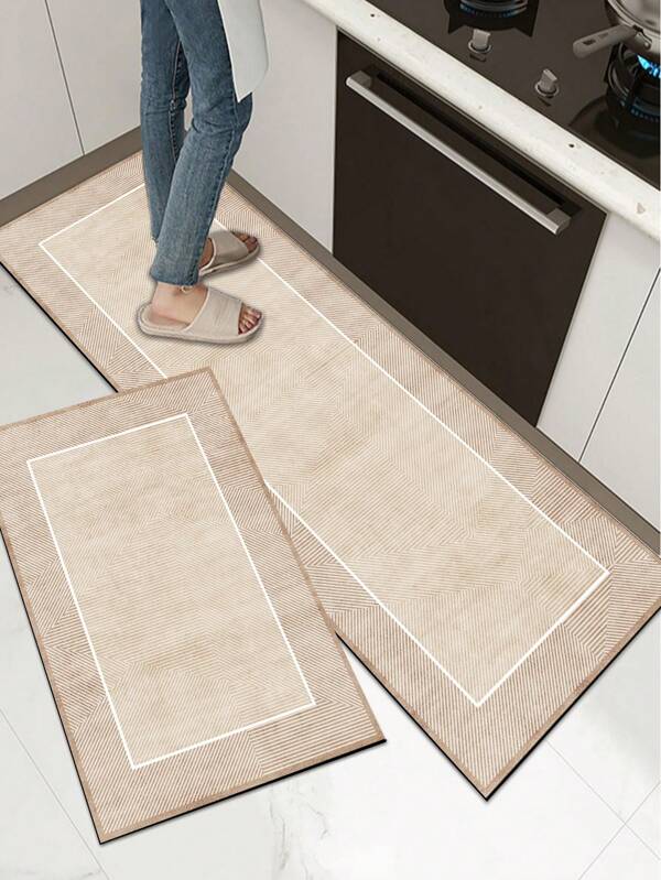 [QUENTE!!!] 1 peça de base marrom claro com padrão retangular branco, lavável, carpete de cor clara - carpete de corredor, minimalista, natural, estilo fresco e elegante, tapete de borracha macia de diatomita com aproximadamente 3 mm de espessura, adequado para cozinha, banheiro, entrada, lavanderia, escritório, sala de estar e outros espaços