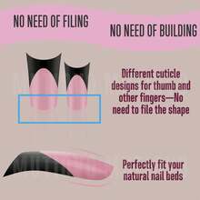 Black French Tip Duck Feet Nail Tips Full Cover For Press On Acrylic With Moon Curve, BERRY PINK Extra Thick Medim Long, Flare Wide Soft Gel Fake False Nail Extension X 15 Sizes 150 Pcs - Duck Nails Black French Tips Berry Pink Moon Curve - 查看 4