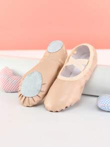 Zapatos de ballet de microfibra para niños, zapatos de danza de suela blanda para niñas de interior, zapatos de práctica, pantuflas de suela plana, cómodos y duraderos - Albaricoque - Ver 4