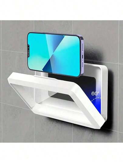 1PC Shower Phone Holder Waterproof Anti Fogno Punching Required 360 Degree Rotating Touchable Shower Phone Holder Shell Installation, Suitable For Bathroom Kitchen Walls, Compatible With IPhone 14 13 12 11 Pro Max XS XR Up To 6.8 Inches