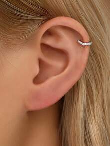 1只925纯银V形锆石耳夹耳环，金色星空耳夹耳环，女士日常佩戴（单只出售，非一对） - 鑲鑽V型耳圈 - 查看 6
