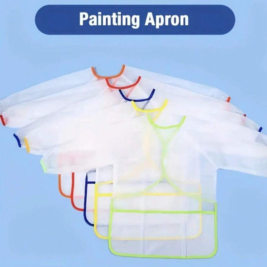 Kinder Malschürze mit Graffiti-Motiv, atmungsaktive Malschürze mit langen Ärmeln und 3 Taschen zum Malen, Backen, Füttern, für Kinder von 3-10 Jahren, wasserdicht und transparent