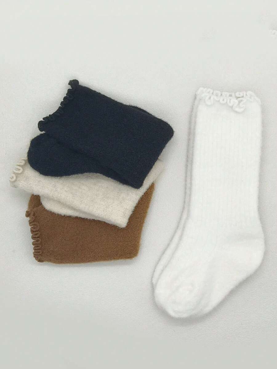 1 Pair Random New Thickened Mid-Calf Socks For Kids, Versatile Frill Trim Casual Socks For Infants - Multicolor - View 1