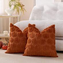1pc Halloween Pumpkin Decorative Throw Pillow Cover, Front Embroidered Pumpkin, Reverse Plush Fabric, Square Cushion Cover, Holiday Home Pillow Decor, Soft Velvet Fabric, Modern Decor For Sofa, Home & Bedroom - Orange - View 5