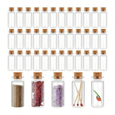 30pcs Mini 10ml Clear Glass Jars With Cork Stoppers - Ideal For DIY Crafts, Wedding Decor, And Party Favors , Hand Wash Only, Oval-Shaped Transparent Bottles, Decorative Bottles